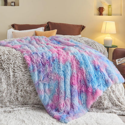 GONAAP Fuzzy Faux Fur Throw Blanket Twin Size Purple Rainbow Super Soft Cozy Plush Fuzzy Shaggy
