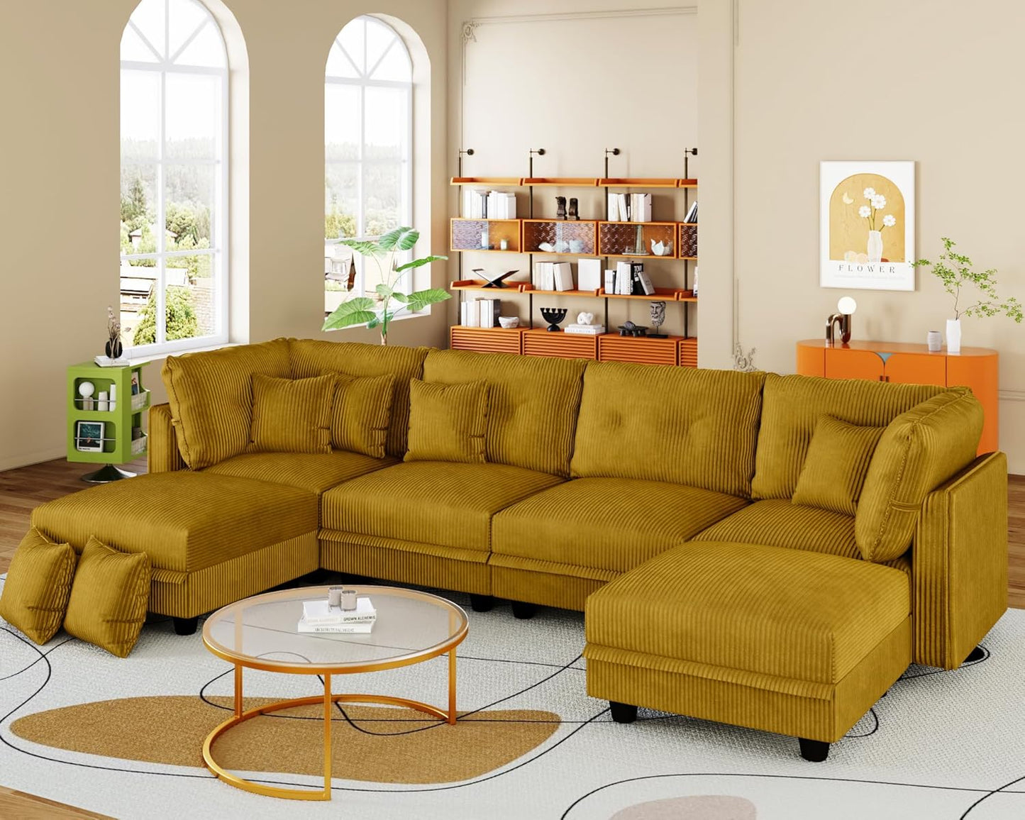 LLappuil Modular Sectional Sofa with Storage Seats, Corduroy Convertible Modular U Shaped Sectional