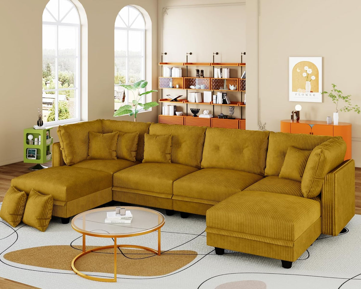 LLappuil Modular Sectional Sofa with Storage Seats, Corduroy Convertible Modular U Shaped Sectional