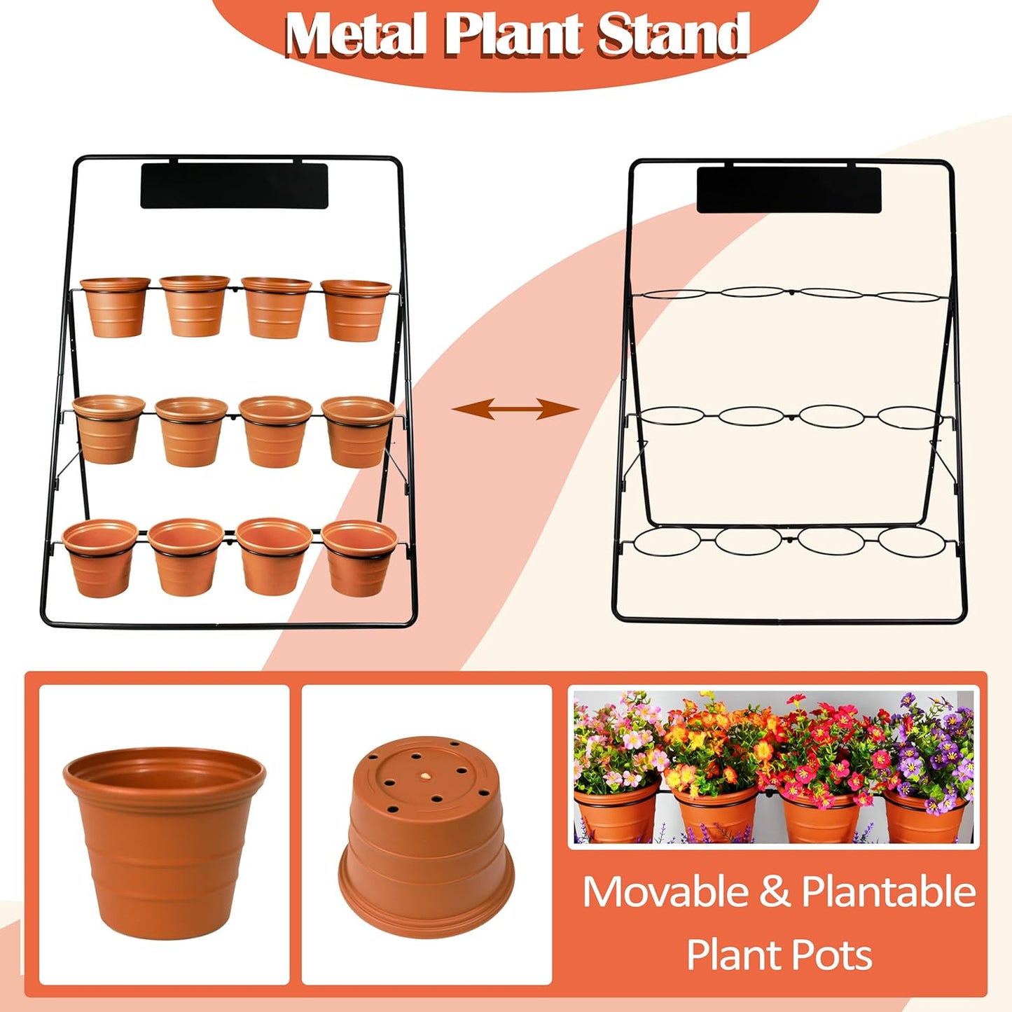 Sunnyglade 3-Tier Metal Plant Stand Rack Multiple Flower Pot Holder Shelf Ladder Plant Display