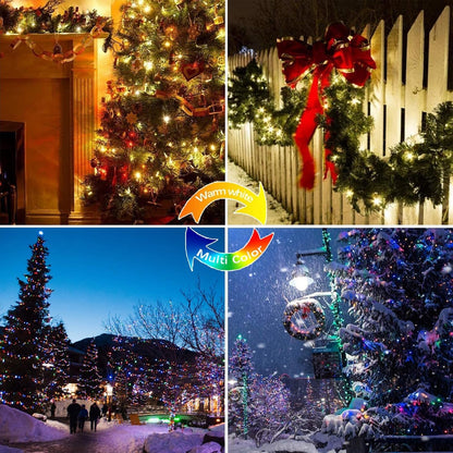 (Warm White ⇋ Multicolor) Solar Christmas String Lights Outdoor, 2-Pack 80FT 200 LED Waterproof