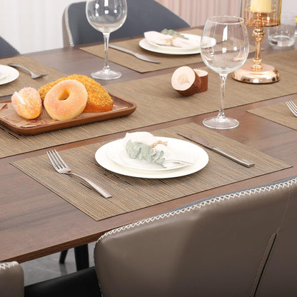 Myir JUN Placemats Set of 6, Vinyl Woven Placemats Place Mats Indoor Washable Table Mats Non-Slip