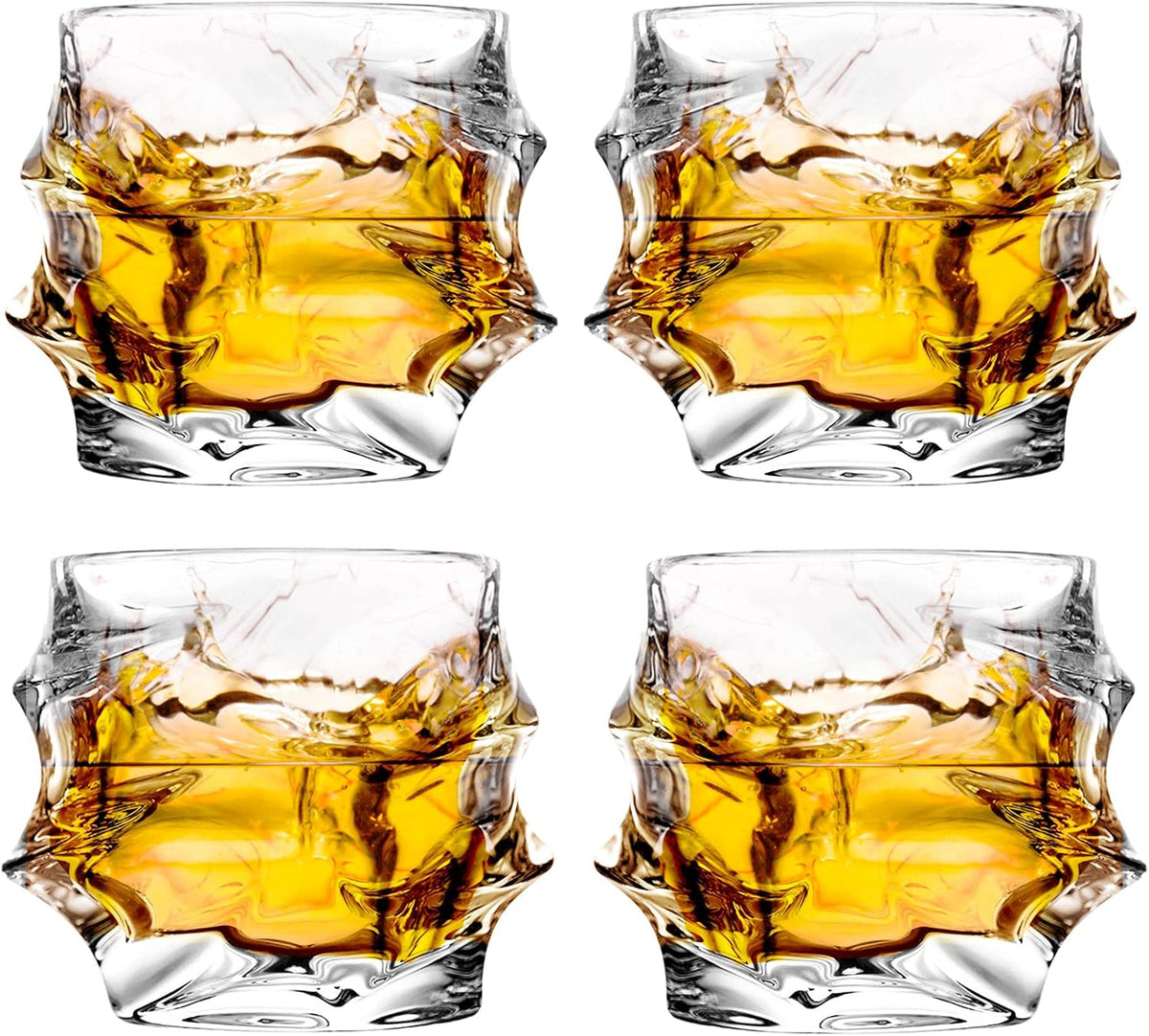 12 oz Hand Blown Crystal Whiskey Glasses Set of 4, Unique Cognac Glass, Heavy Thick Bottom Bar