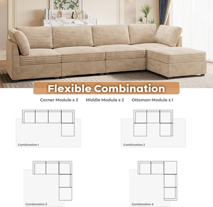 ovios Sectional Sofa Couch with L-Shape Chaise Ottoman, Comfy Modular Cloud Couches with Deep Seat