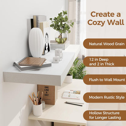 White Floating Shelves 36 Inch Long, 12 Inch Deep Floating Shelves for Wall, 36 x 12 Shelves for