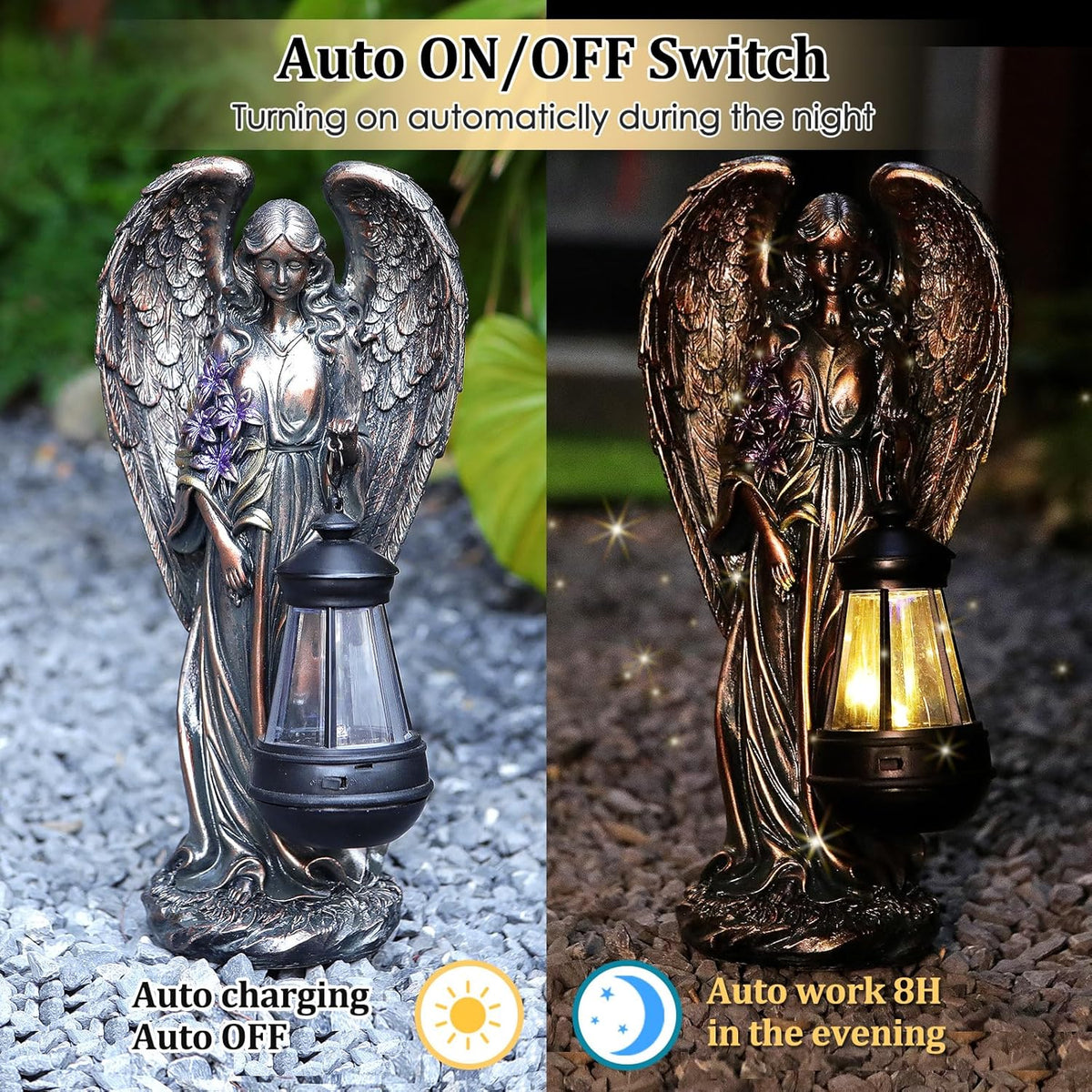 Solar Angel Outdoor Garden Decor Statues – 13.2 inches Solar Outdoor Sculptures for Outside Yard