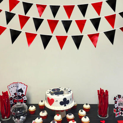 Red Black Party Decoration Metallic Fabric Triangle Pennant Banner Flag Bunting Garland for