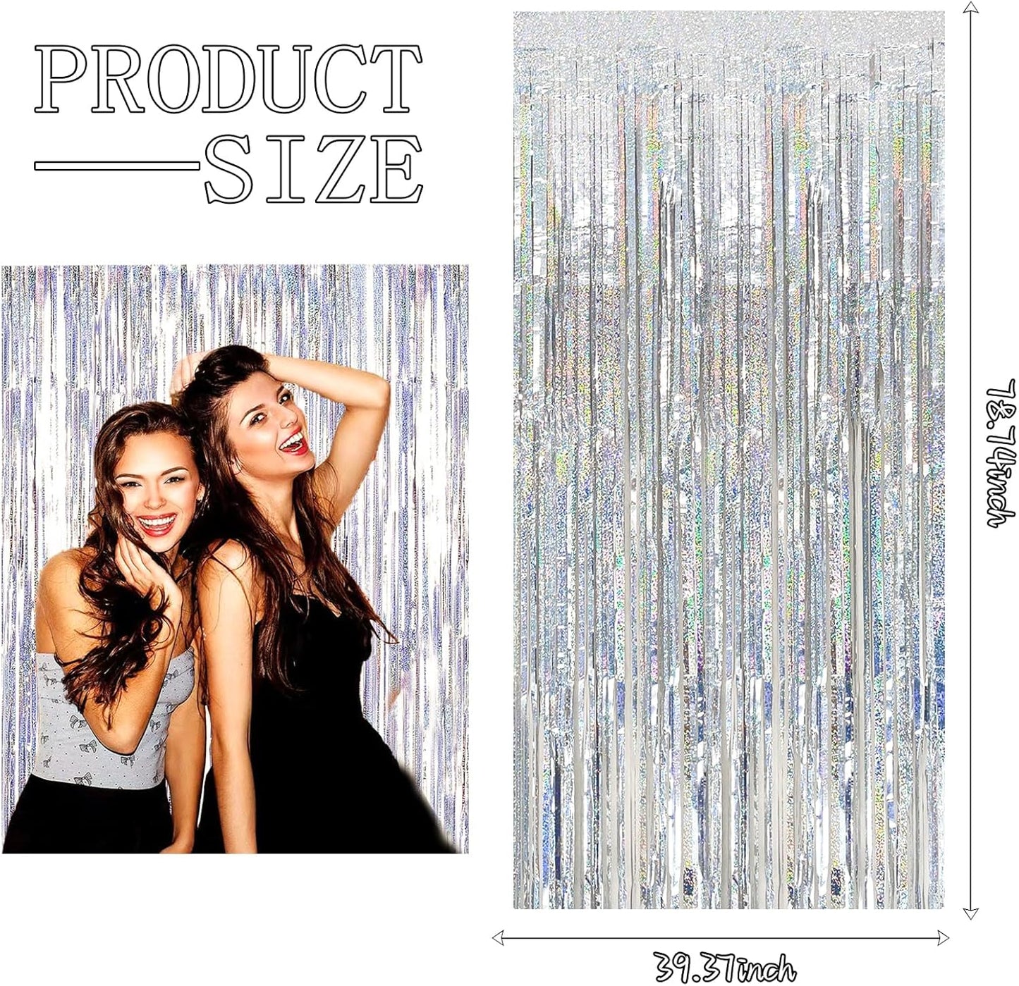 3 Pack Silver Backdrop Curtain Party Decorations Foil Fringe Backdrop Silver Tinsel Streamers