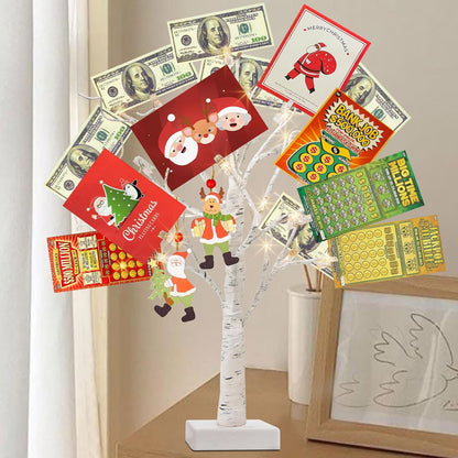 PEIDUO Money Tree, 22 Inch Gift Card Tree Holder with 6 Clips and 6 Greeting Cards, 24 Warm White
