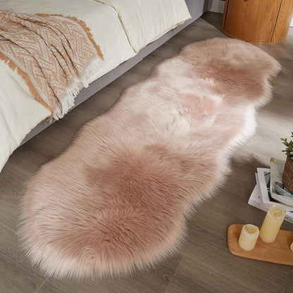 AMTOVO Faux Sheepskin Rug, Pink Ultra Soft Fluffy Shag Area Rug, 2 x 6 ft Faux Fur Rug for Bedroom