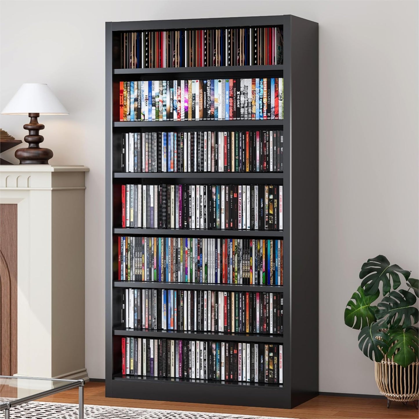 Metal DVD Storage Cabinets, 7-Tier CD Storage Rack with Adjustable Shelves, DVD Organizer Shelf