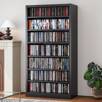 Metal DVD Storage Cabinets, 7-Tier CD Storage Rack with Adjustable Shelves, DVD Organizer Shelf