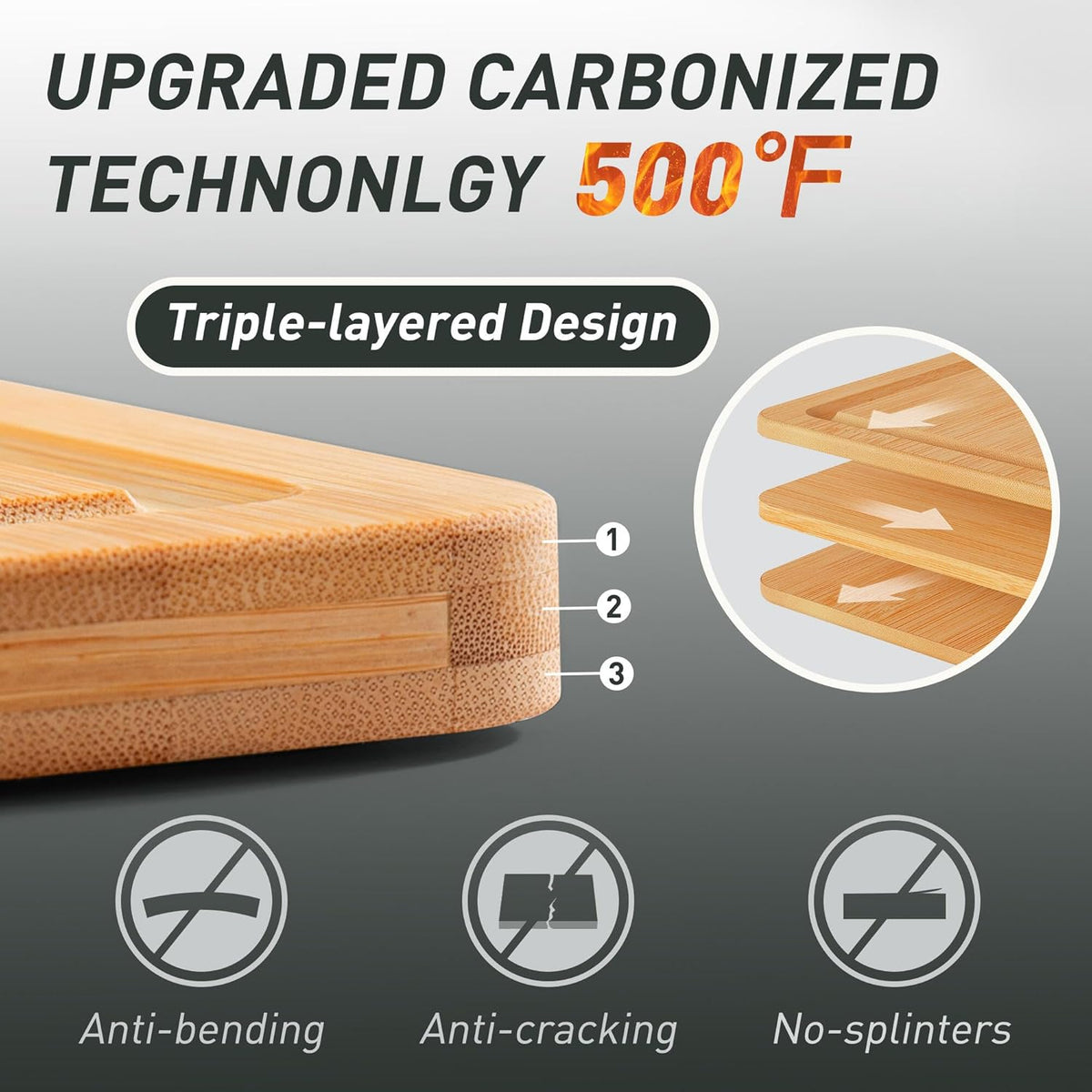 5 Packs Bamboo Cutting Board Set with Non Slip Feet Holder and Over Sink Nice Solid Thick Wood