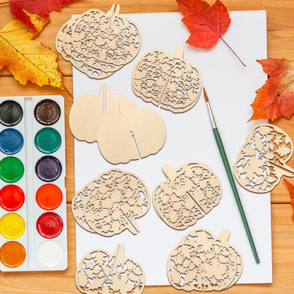 COCHIE DIY 3D Fall Pumpkin Wood Crafts to Paint for Kids Adults, Paintable Unfinished Wooden Slices