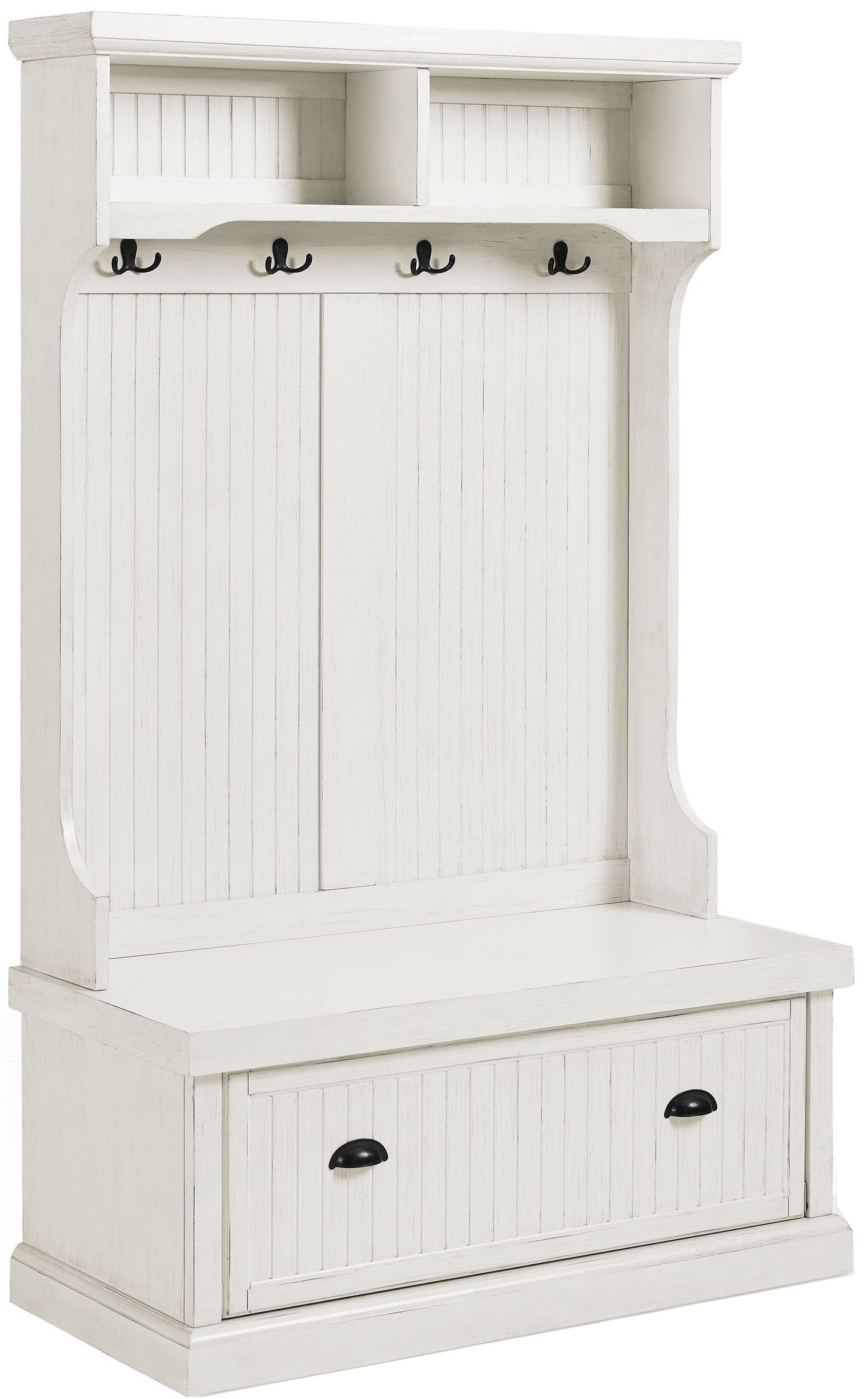 Crosley Furniture Seaside Hall Tree with Shoe Rack Bench and Coat Hooks for Hanging Storage