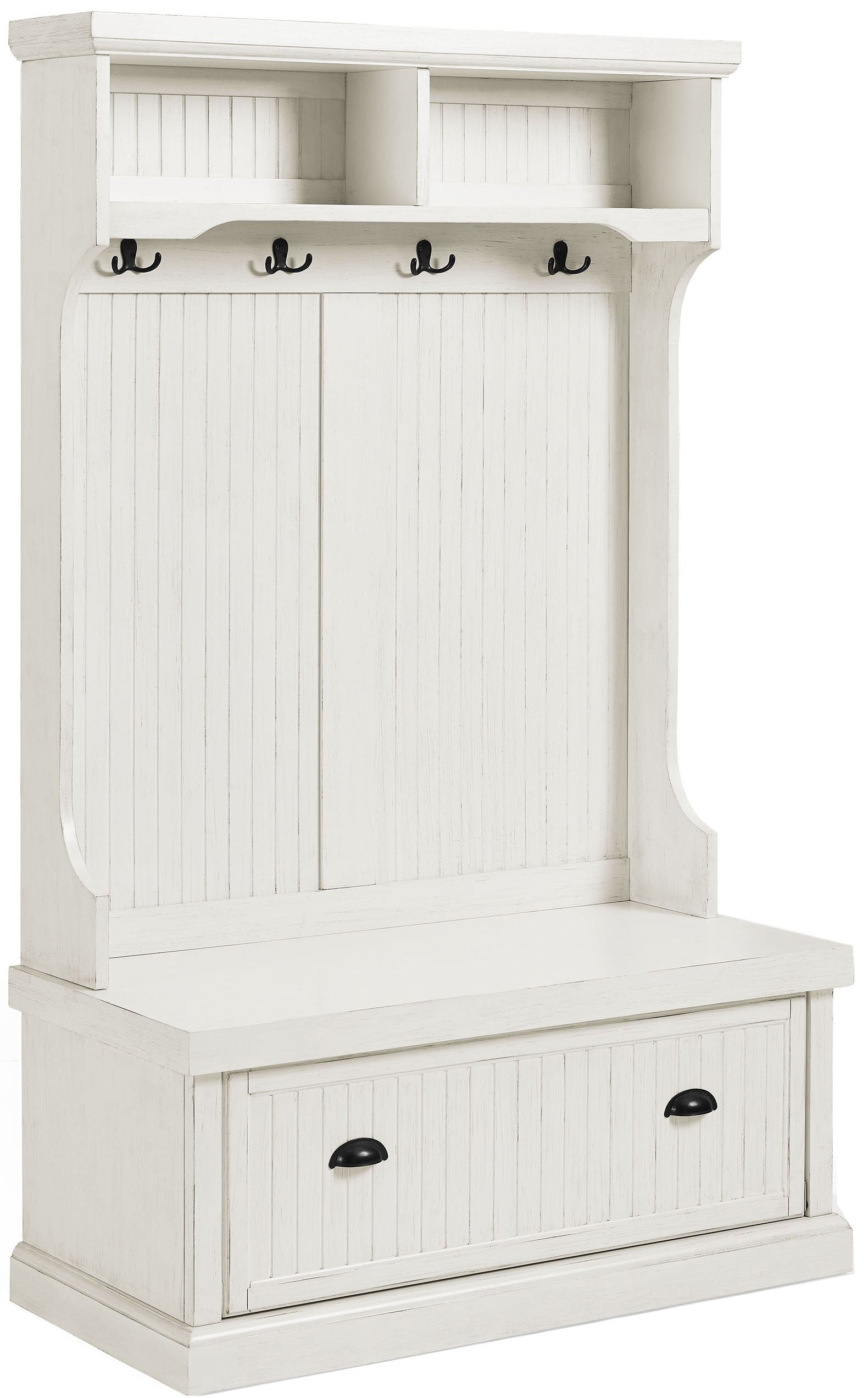 Crosley Furniture Seaside Hall Tree with Shoe Rack Bench and Coat Hooks for Hanging Storage