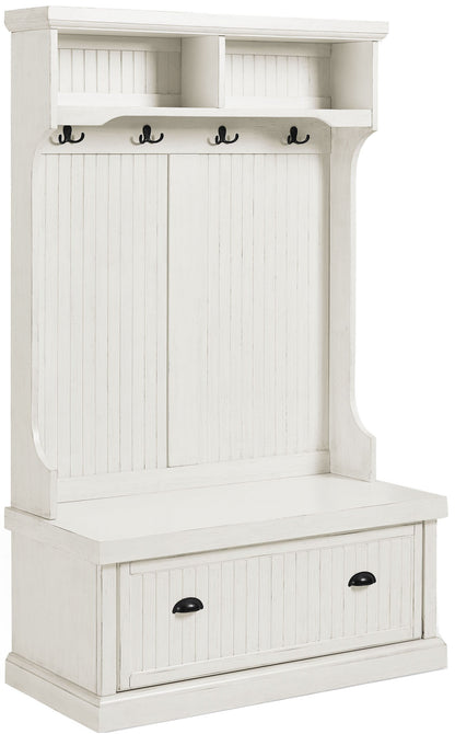 Crosley Furniture Seaside Hall Tree with Shoe Rack Bench and Coat Hooks for Hanging Storage