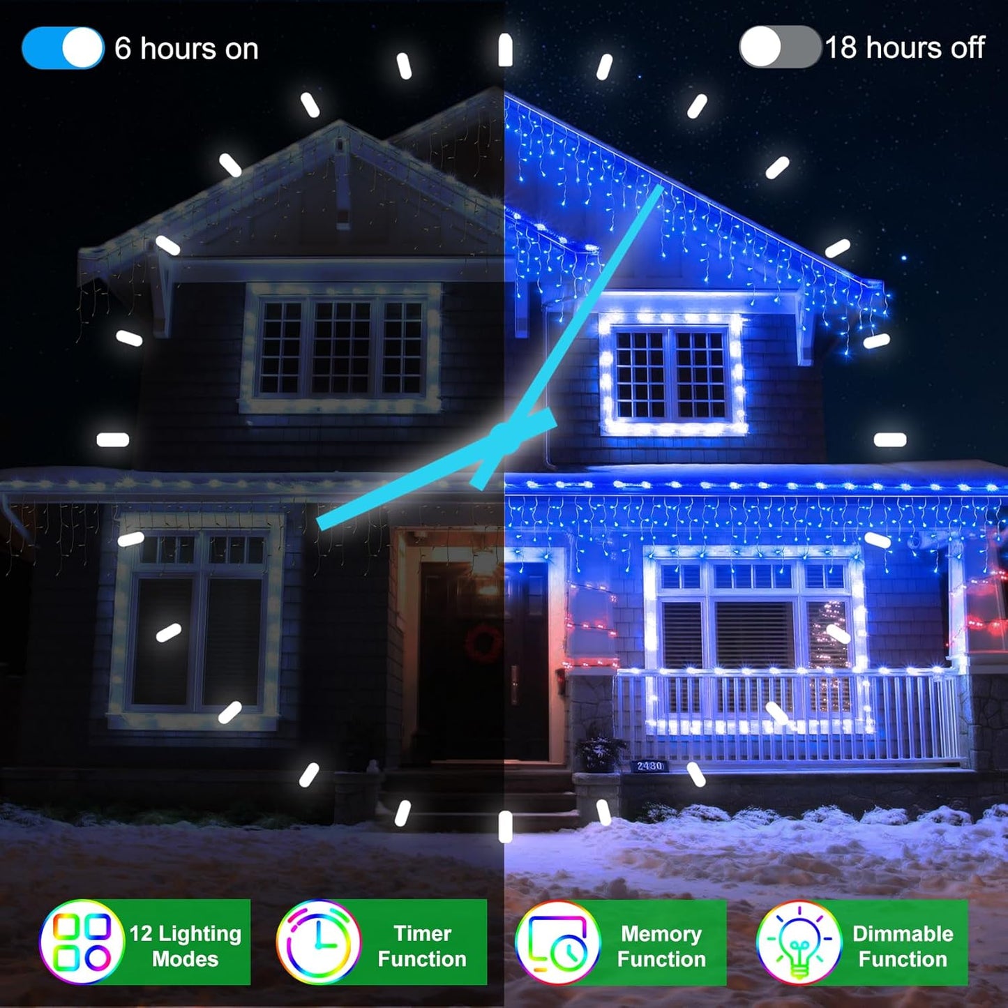 132FT 1332 LED Outdoor Christmas Lights - 296 Ice Drops, 12 Pro Modes with Timer Memory &