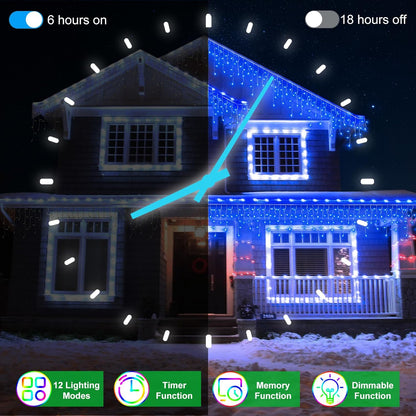 132FT 1332 LED Outdoor Christmas Lights - 296 Ice Drops, 12 Pro Modes with Timer Memory &