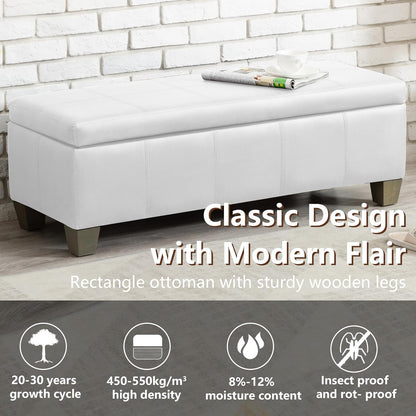 51 Inch Faux Leather Ottoman with Storage, End of Bed Bench with Large Storage, Rectangular Extra