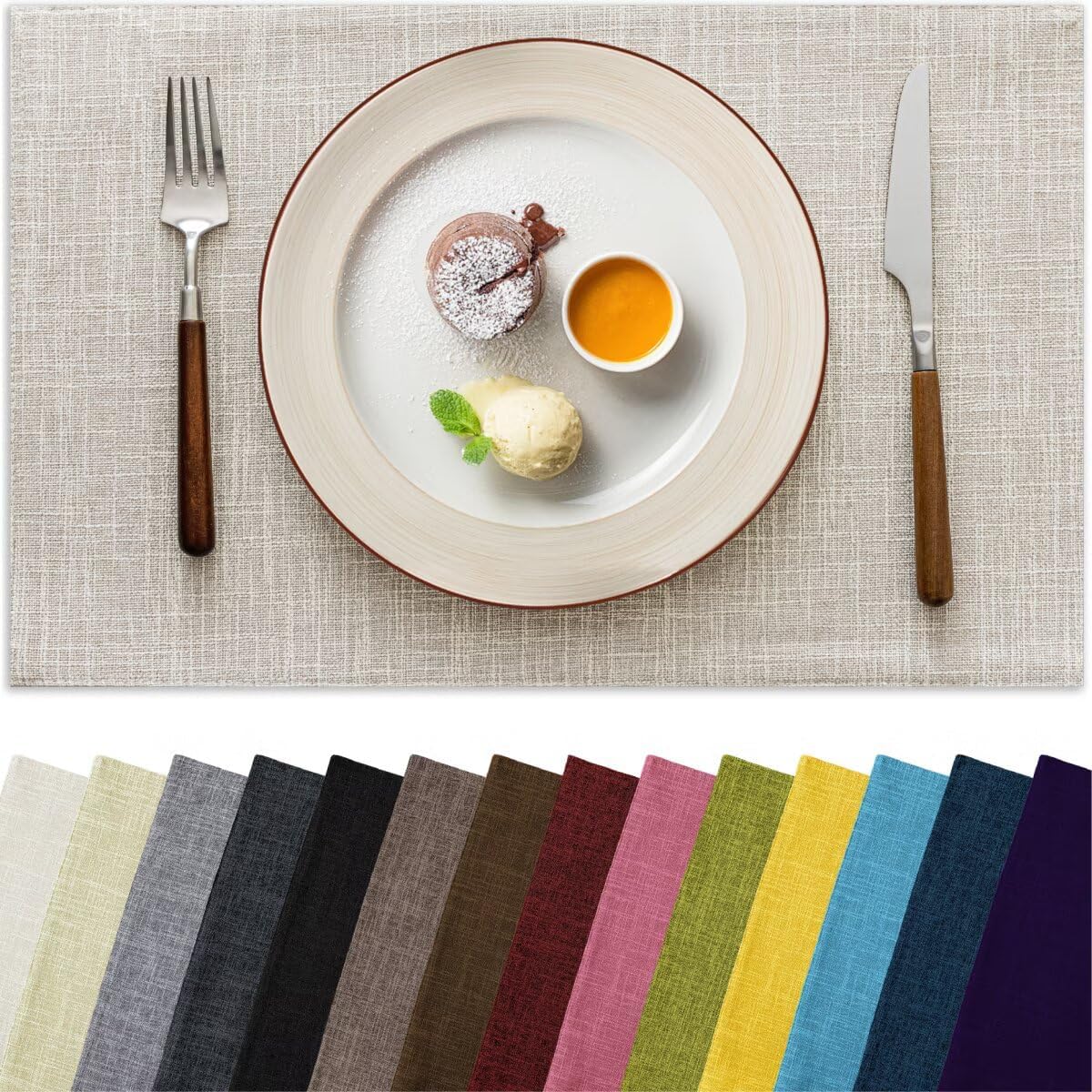 Placemats Set of 6, Bilayer Thickened Linen Place Mats Heat Resistant Machine Washable Wrinkle Free