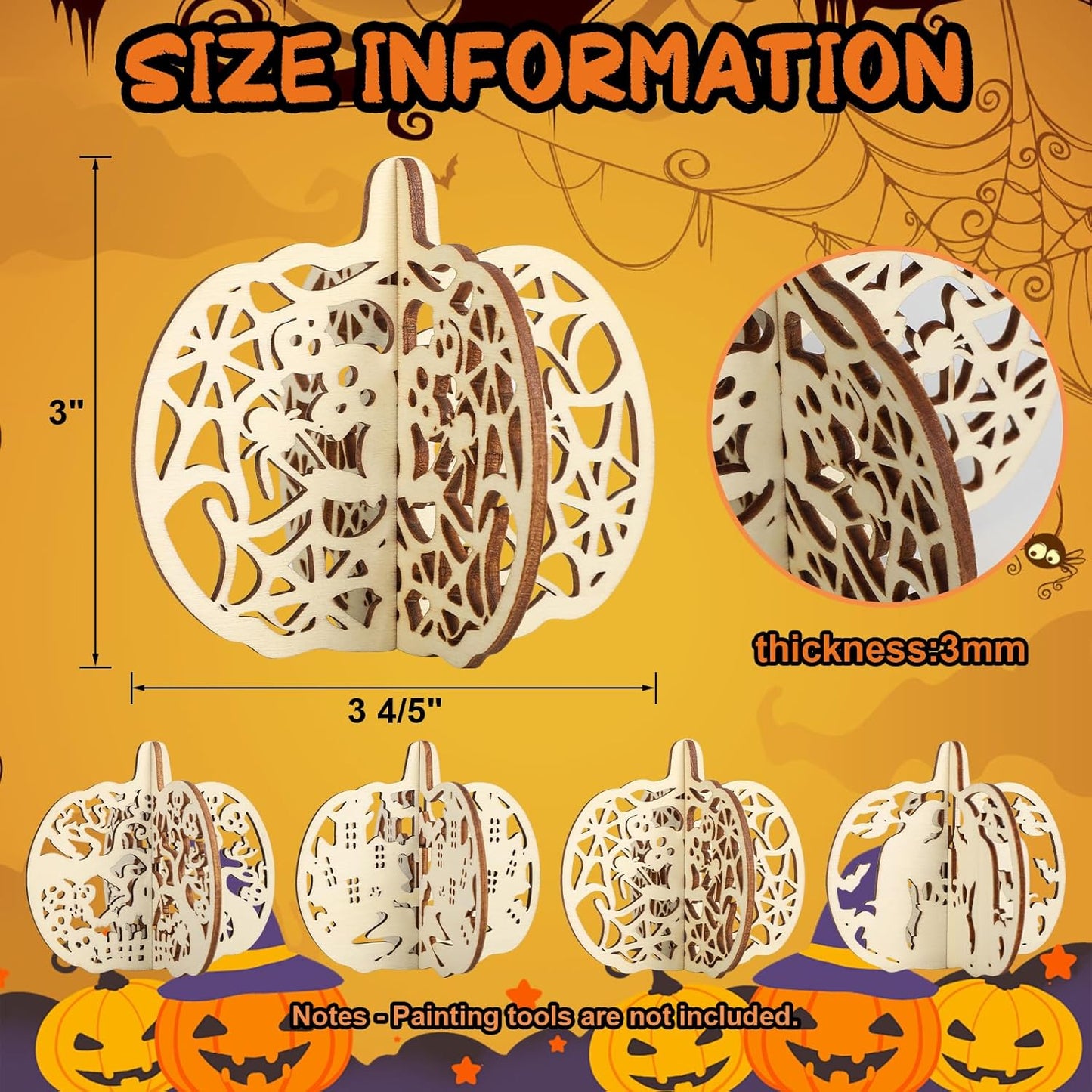 COCHIE DIY 3D Halloween Pumpkin Wood Crafts to Paint for Kids Adults, Paintable Unfinished Wooden