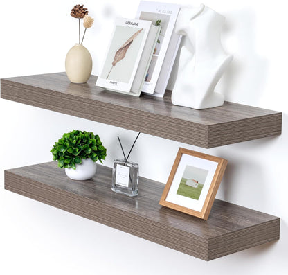Deep Floating Shelves for Wall, 36W x 12D Rustic Large Floating Shelves Set of 2, 12'' Deep Grey