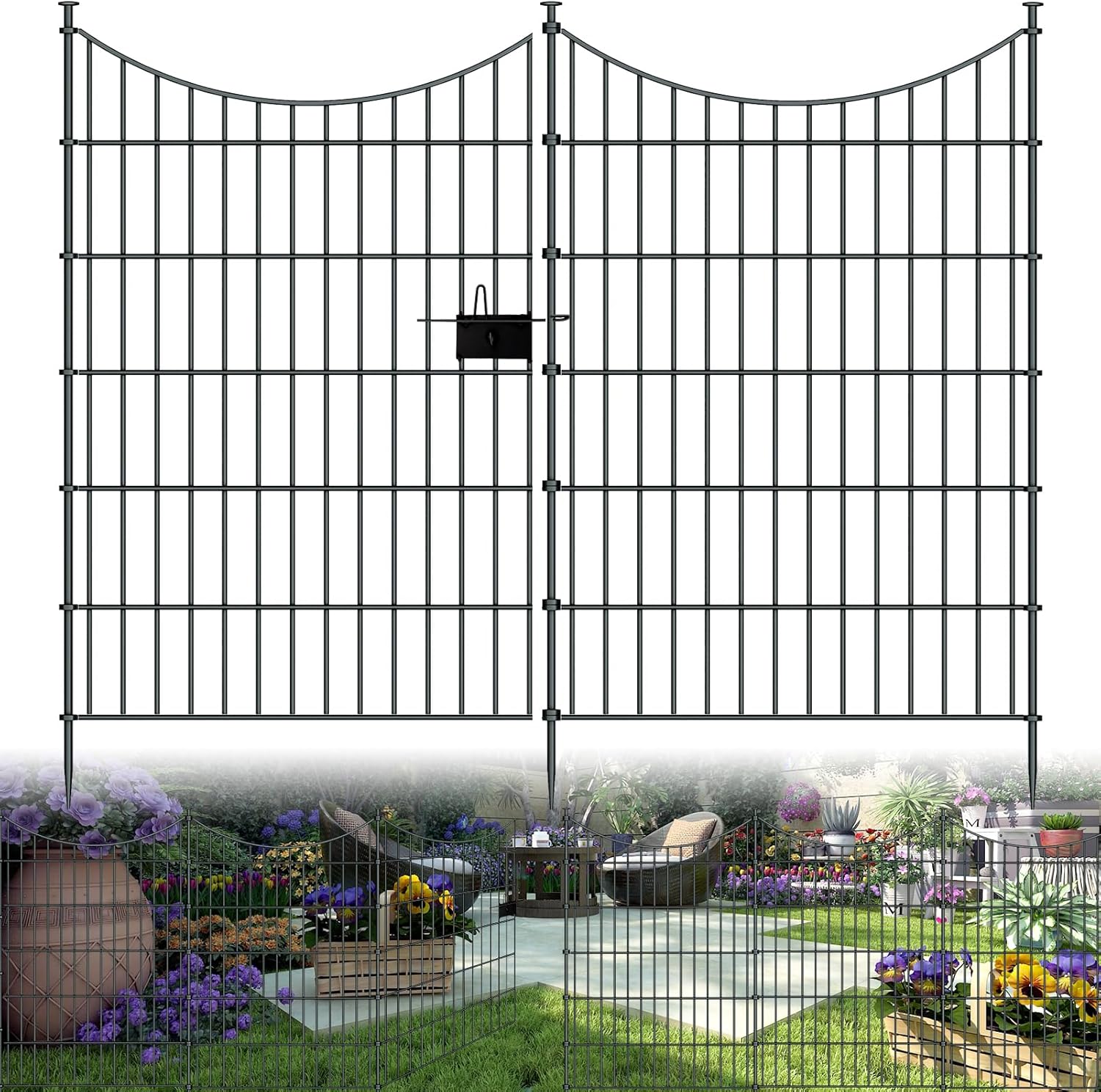 10 Panels Garden Fence Dog Fence Outdoor for Yard, 40in H x 23.6ft L Rustproof Metal Fencing with