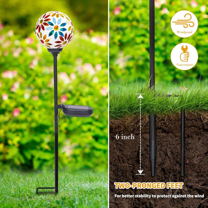 Afirst Solar Lights Outdoor Decorative - Solar Gazing Ball Mosaic Garden Stakes Flower Decorative