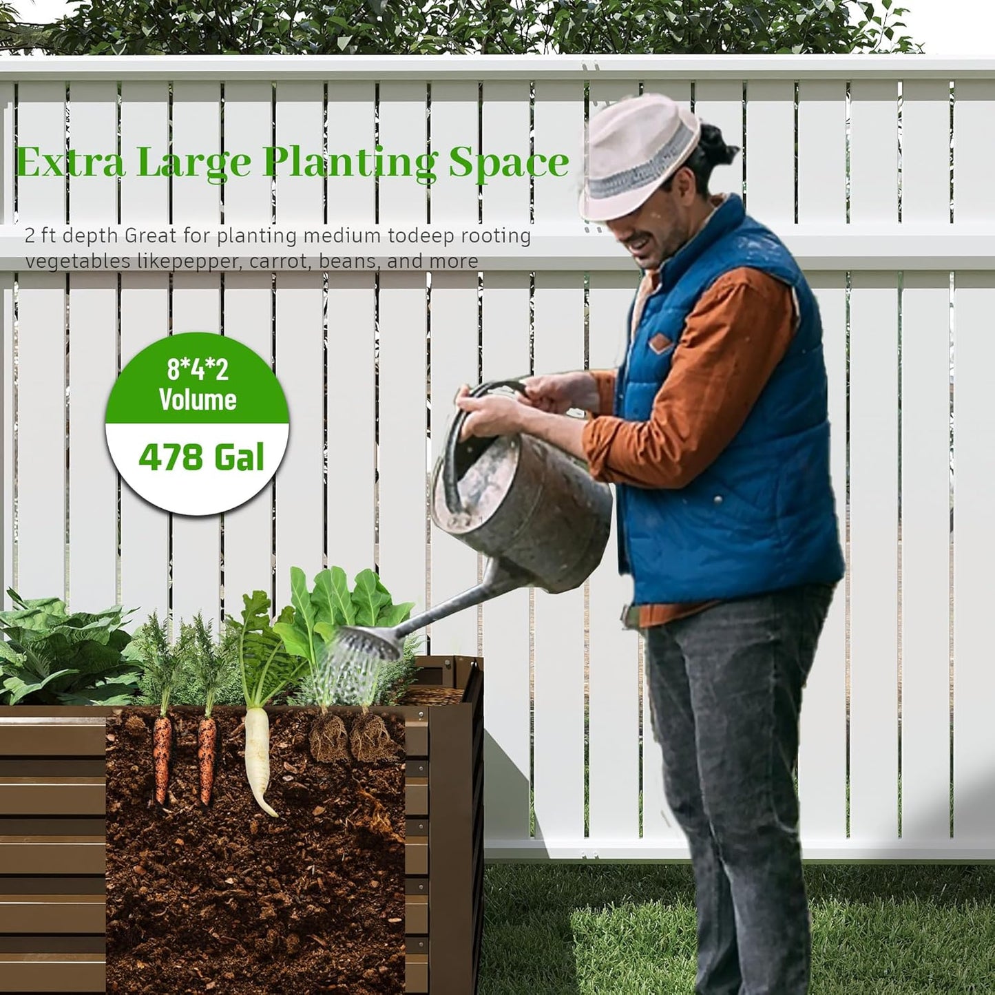 8x4x2 ft Outdoor Raised Garden Bed, Large Metal Planter Raised Beds, Planters for Outdoor Plants