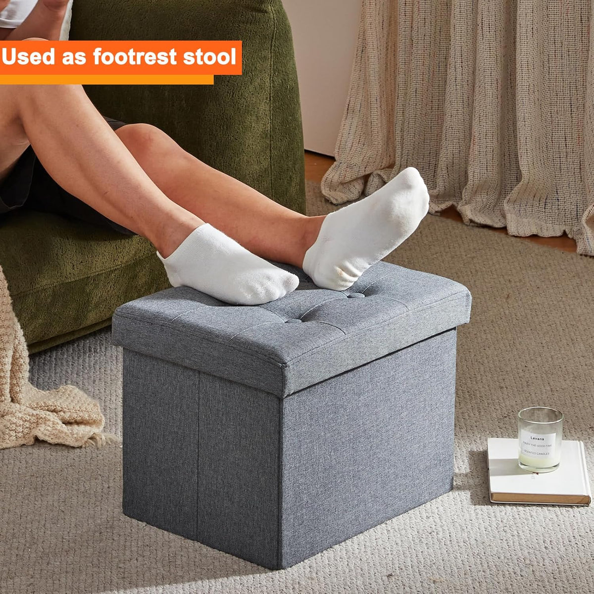 ALASDO Storage Ottoman Footrest Stool Small Ottoman with Storage Foldable Ottomans Foot Rest