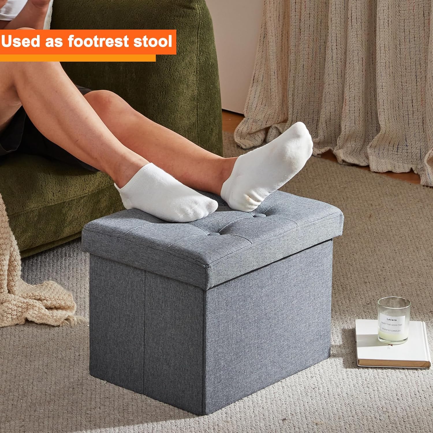 ALASDO Storage Ottoman Footrest Stool Small Ottoman with Storage Foldable Ottomans Foot Rest