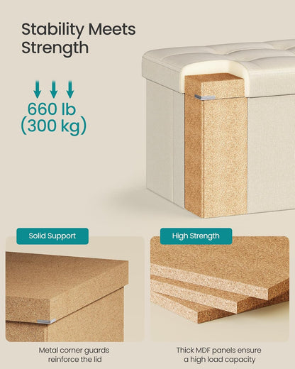 SONGMICS MAZIE Collection - 30 Inches Folding Storage Ottoman Bench, Ottoman Foot Rest, End of Bed
