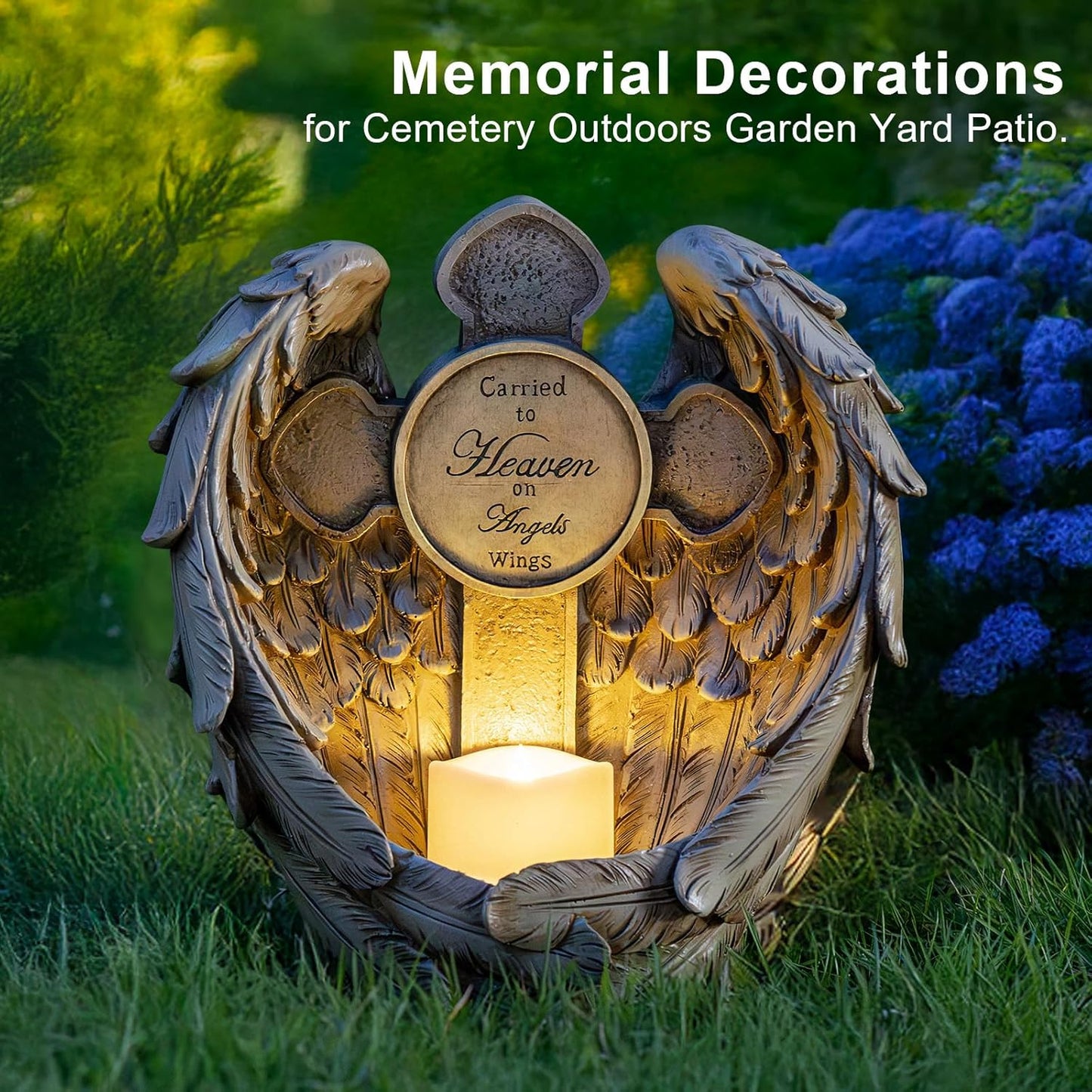 12" Solar Angel Wing Cross Garden Lights, Waterproof Memorial Grave Decorations Sympathy Gifts for