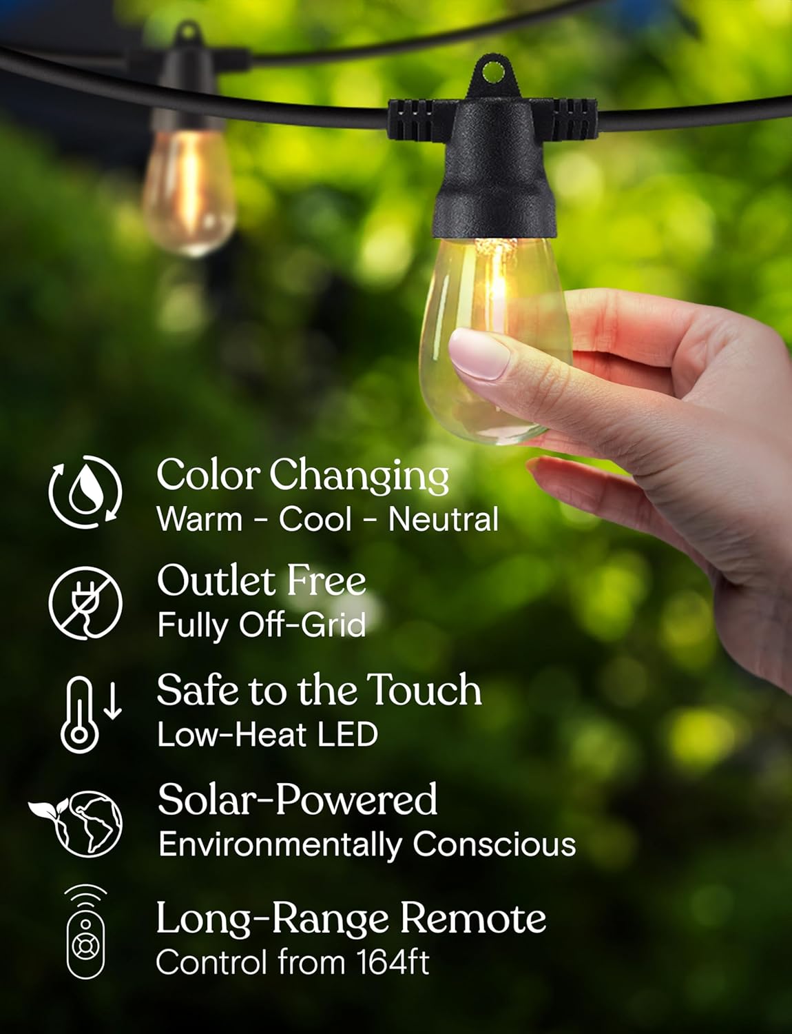 Brightech 104 (52x2) FT Ambience Pro Solar Powered Outdoor LED String Lights - Waterproof Remote