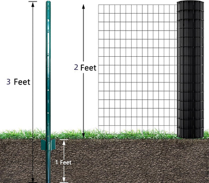 ARIFARO Fence Posts 3 Feet Sturdy Duty Metal Fencing Poles, Pack of 16, No Dig Garden U Post for