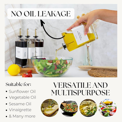 Premium Glass Olive Oil Dispenser Bottle 350ml | Cooking Oil and Vinegar Dispenser Set of 2 | Oil