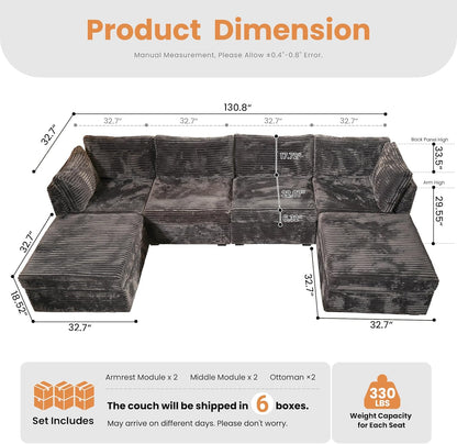 HOOOWOOO Modular Sectional Sofa,6 Pieces Sectional Couches for Living Room,131X66 L Shaped Cloud