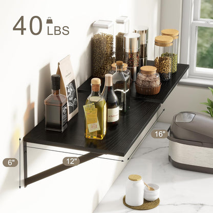 Fun Memories Deep Floating Shelves for Wall, 12 Inch Deep Black Floating Shelves Set of 2, 16" W x