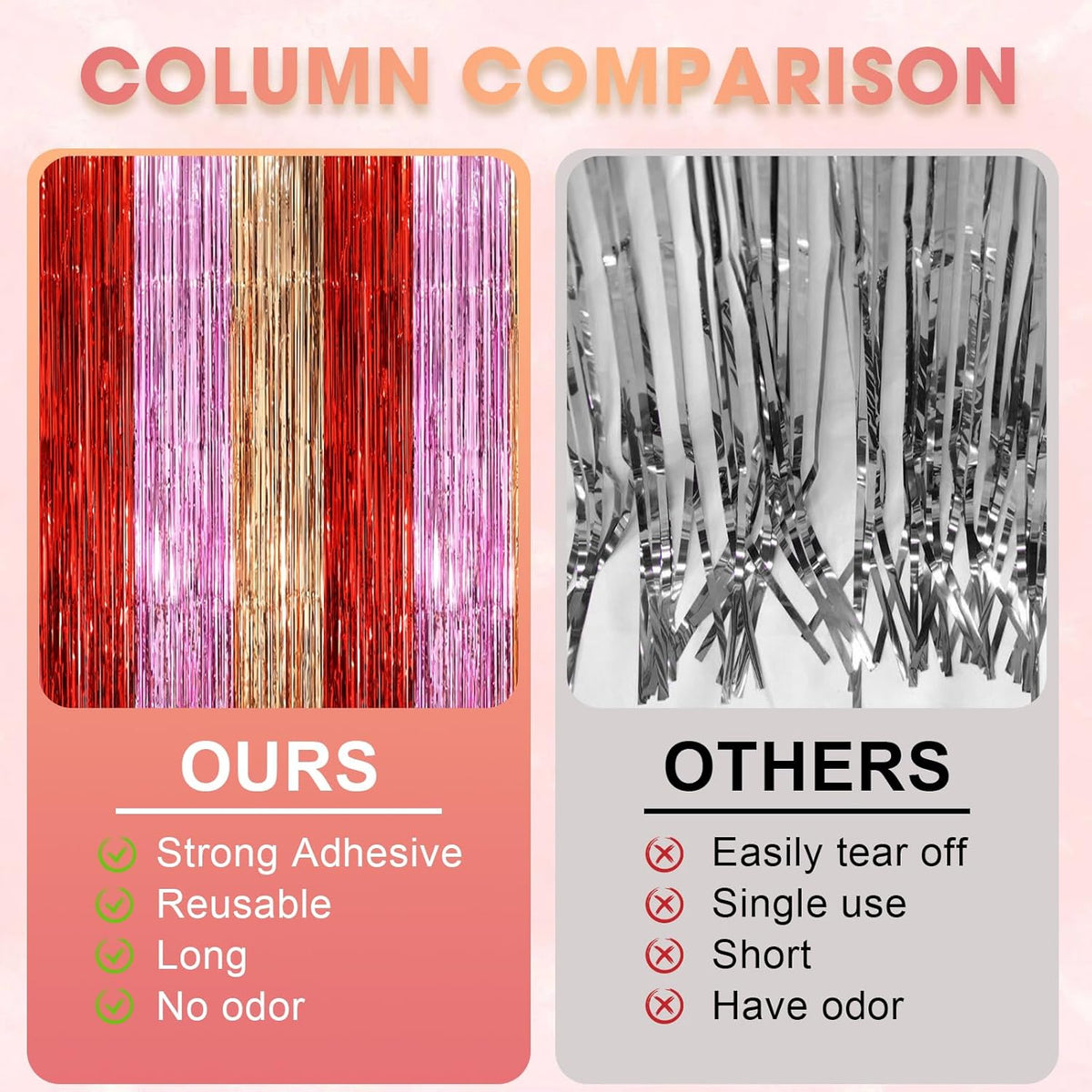 3 Pack 3.3 x 8.2 ft Valentine Foil Fringe Backdrop Curtains, Tinsel Streamers Party Decorations