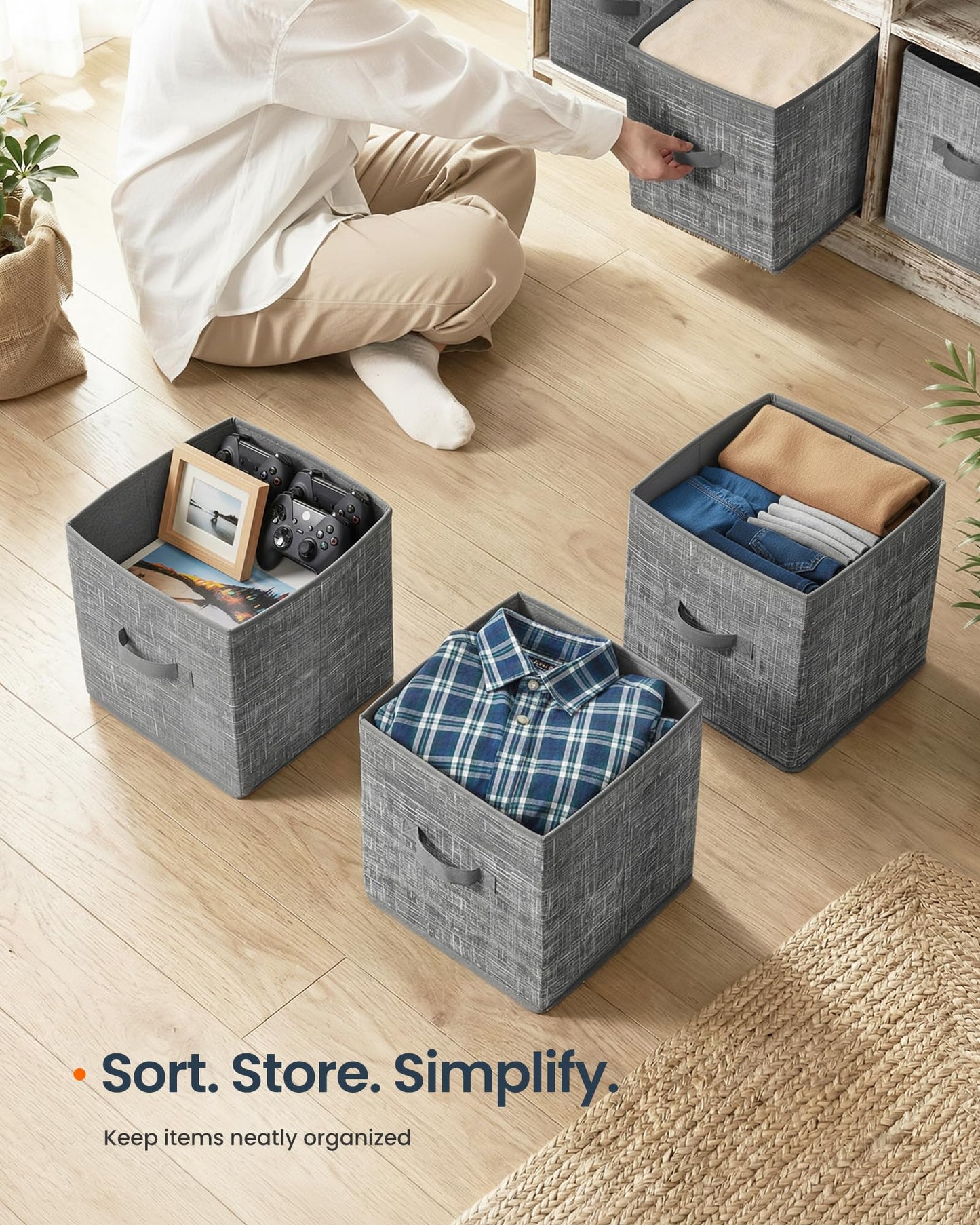 SONGMICS HOME Foldable Storage Cubes Set of 10, Fabric Shelf Organizer Bins with Handles, Closet