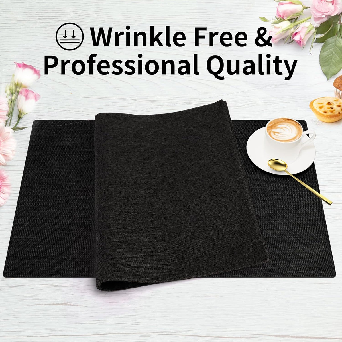 Cloth Placemats, Set of 4 Heat-Resistant Cotton Linen Blend Double Layered Machine Washable Place