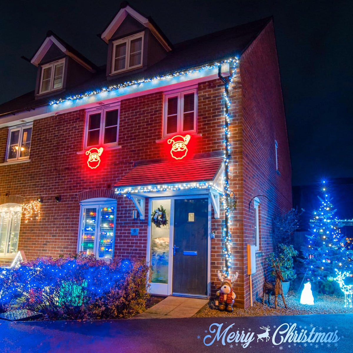 JMEXSUSS Connectable Blue and White Christmas Lights, 8 Modes 100 LED Twinkle String Lights Indoor