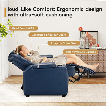 ANJ Power Home Theater Seating Set of 3, Blue Faux Leather Electric Recliner Chair with Powered