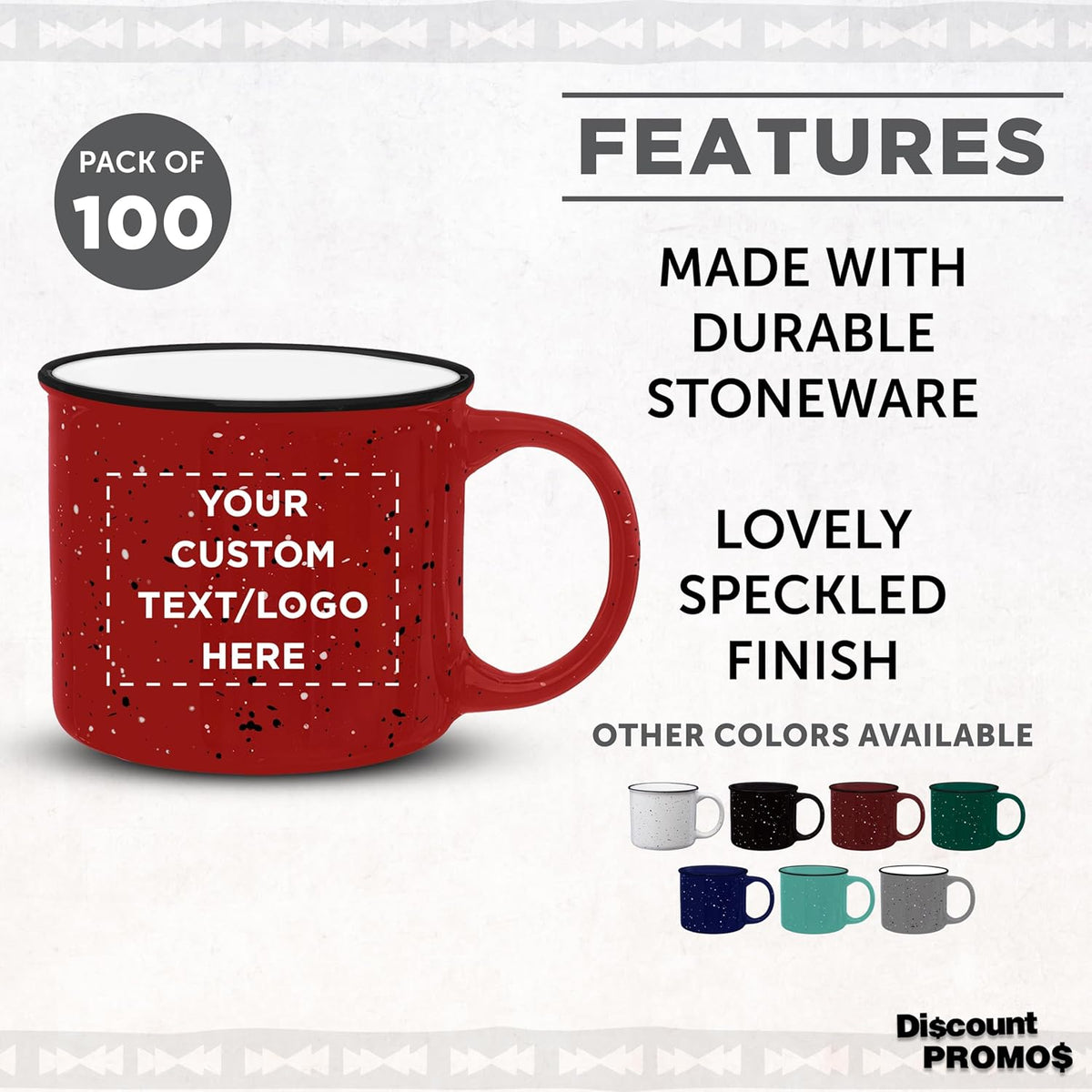 DISCOUNT PROMOS Custom Ceramic Campfire Coffee Mugs 13 oz. Set of 100, Personalized Bulk Pack