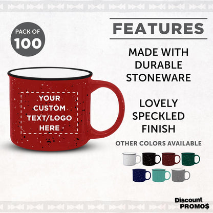 DISCOUNT PROMOS Custom Ceramic Campfire Coffee Mugs 13 oz. Set of 100, Personalized Bulk Pack