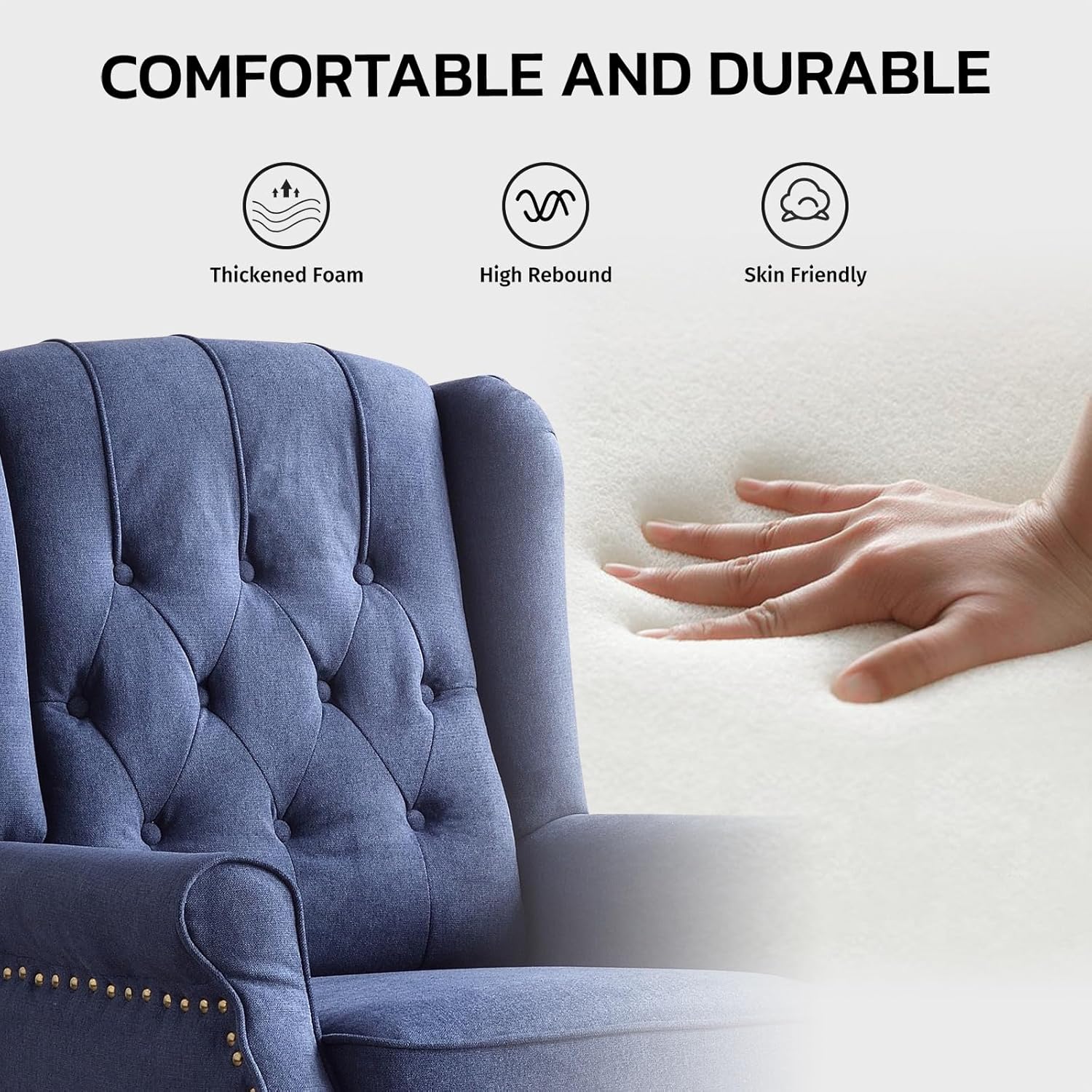 EBELLO 2 Pcs Pushback Recliner Chairs, Fabric Armchair Push Back Recliner with Rivet Decoration