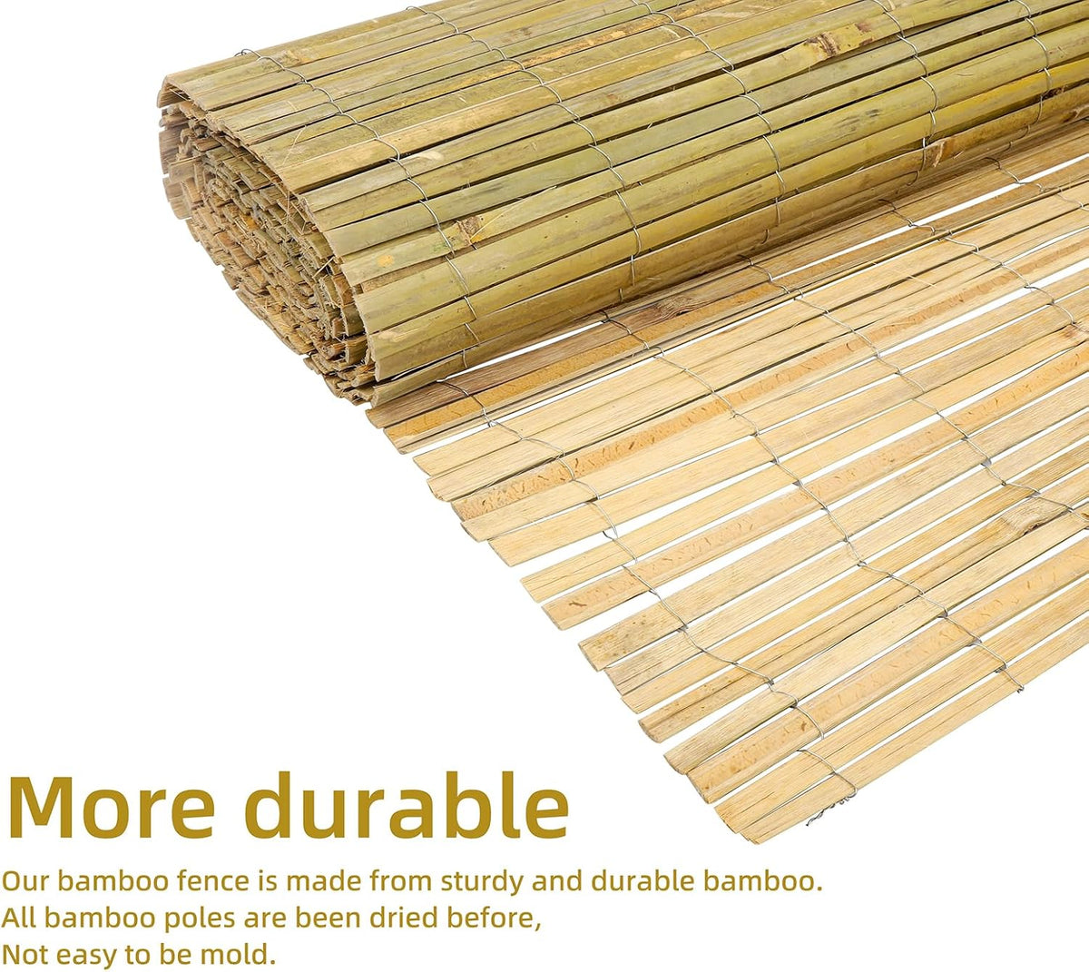 Natural Bamboo Slat Screening,4FT x 13FT Bamboo Fence Panel for Garden Privacy Fence Screen for
