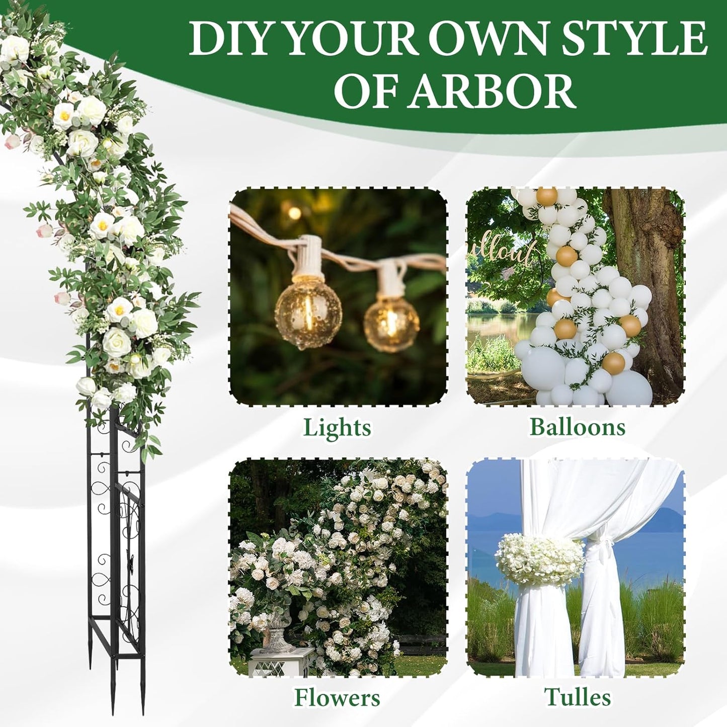VINGLI Garden Arbor, Arch Archway for Wedding Ceremony Party, Steel Garden Trellis for Plant
