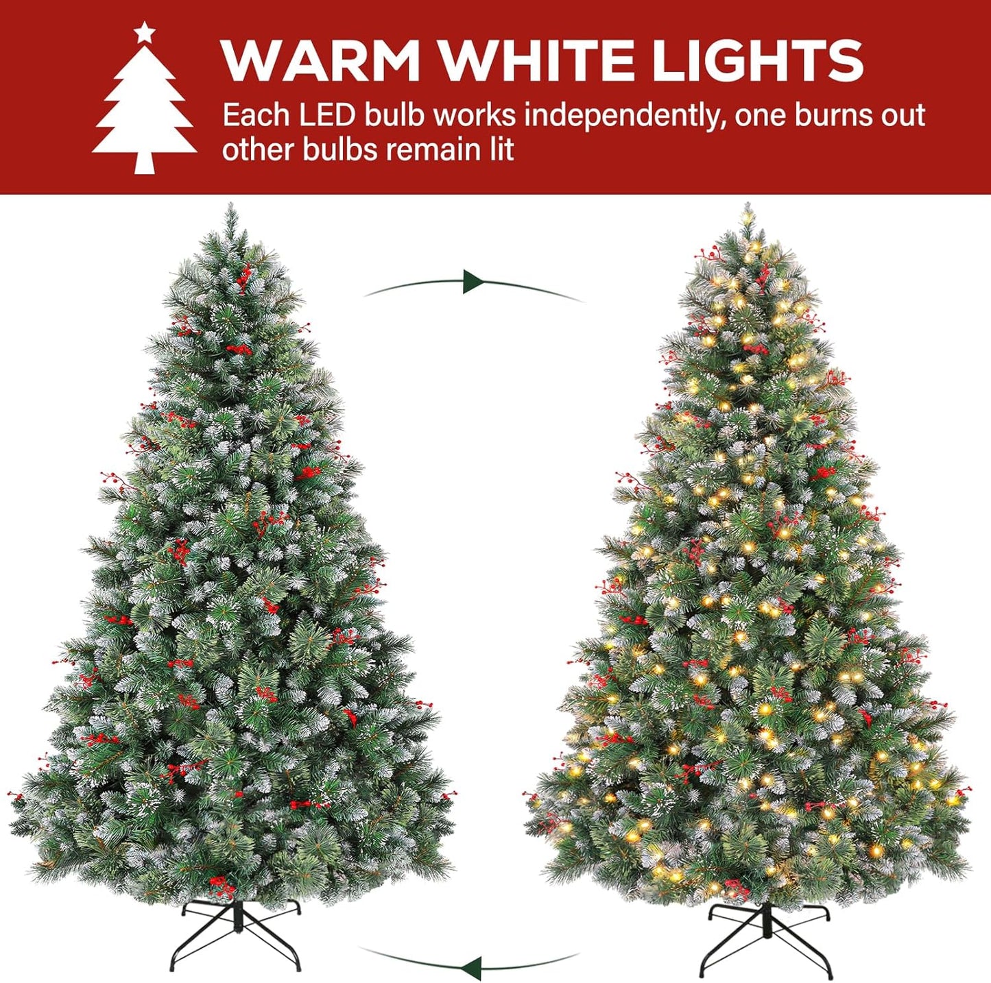Hykolity 6 ft Prelit Artificial Christmas Tree, Frosted Christmas Tree with 250 Warm White Lights